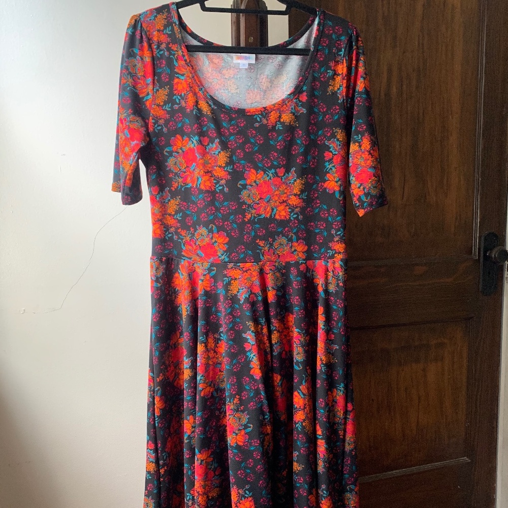 Lularoe Black Floral Nicole Dress; Fit and Flare